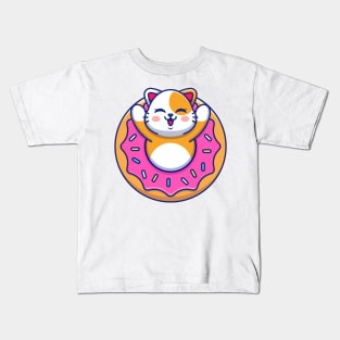 Cute baby cat with doughnut cartoon Kids T-Shirt